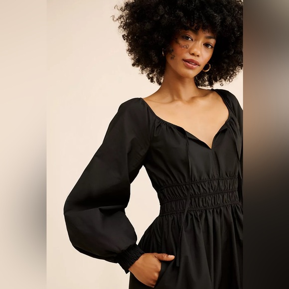 Anthropologie Long Sleeve Somerset Maxi Dress Black Small Puff Sleeve Edition - Picture 2 of 5